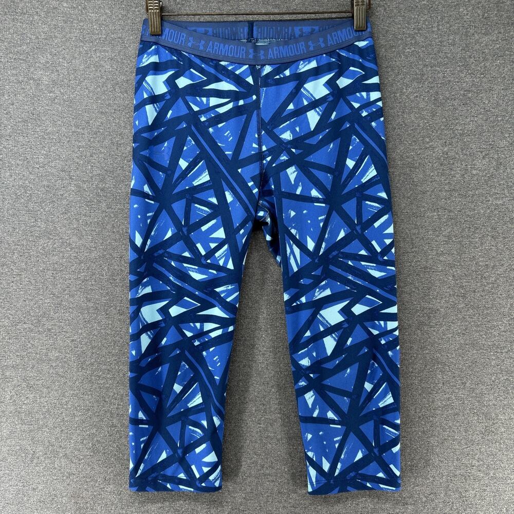 Under Armour Capri Leggings Womens Medium Blue Geometric Print Athletic Cropped